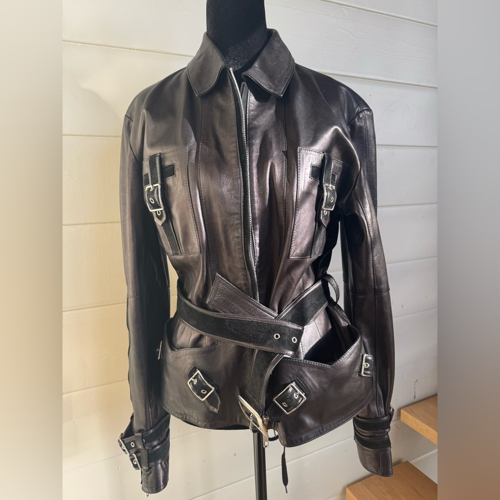 Marc Laurent Italy Leather Belted Moto Jacket Women’s Large NWOT